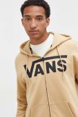 Бавовняна кофта Vans чоловіча колір бежевий з капюшоном з принтом (3476906)