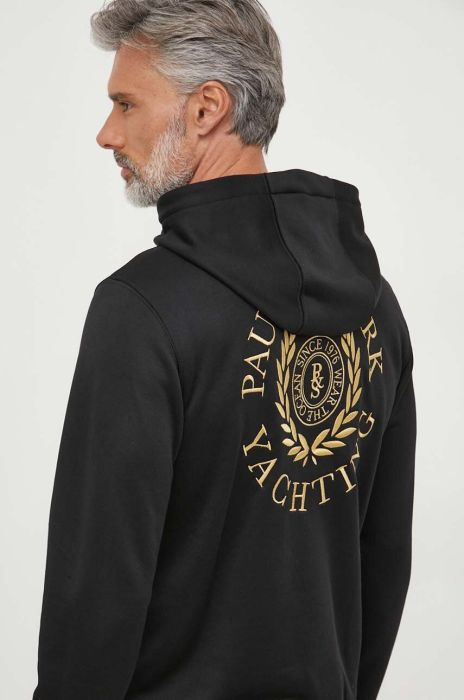 Кофта Paul&Shark чоловіча колір чорний з капюшоном з аплікацією