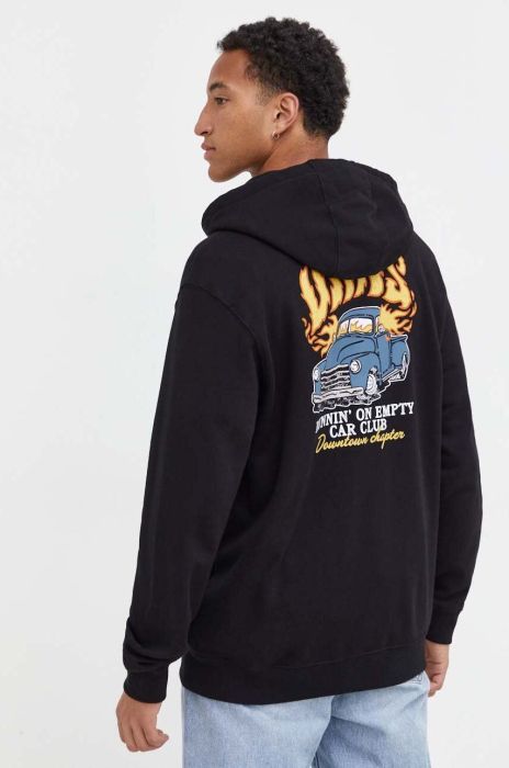 Бавовняна кофта Vans чоловіча колір чорний з капюшоном з принтом (3476910)