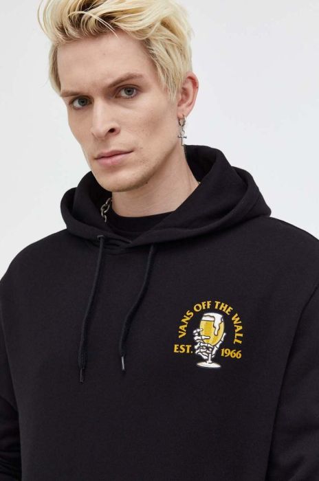 Бавовняна кофта Vans чоловіча колір чорний з капюшоном з принтом (3489025)