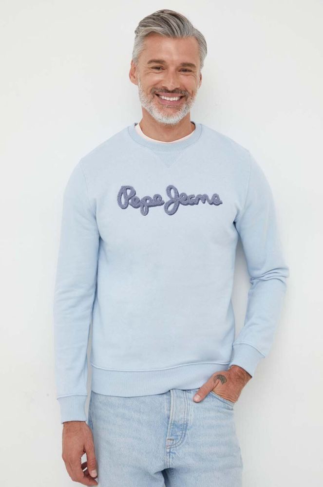 Бавовняна кофта Pepe Jeans RYAN з аплікацією колір блакитний