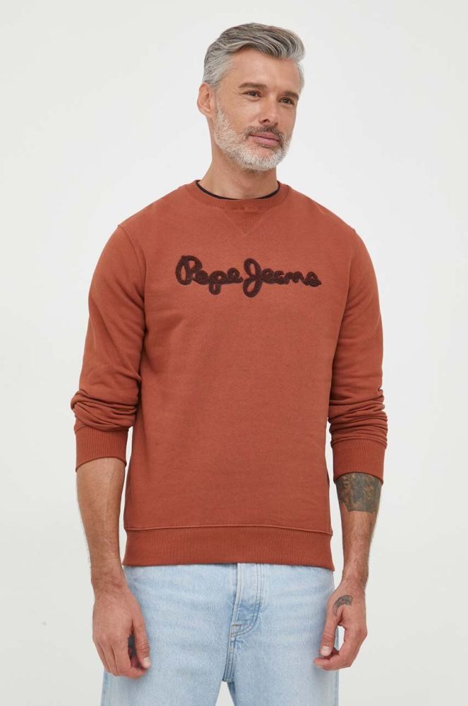 Бавовняна кофта Pepe Jeans Ryan чоловіча колір коричневий з аплікацією