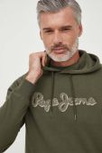 Бавовняна кофта Pepe Jeans RYAN чоловіча колір зелений з капюшоном з аплікацією