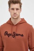 Бавовняна кофта Pepe Jeans Ryan чоловіча колір коричневий з капюшоном з аплікацією