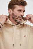Бавовняна кофта Pepe Jeans чоловіча колір бежевий з капюшоном візерунок