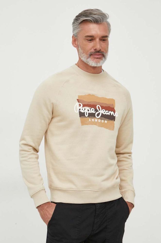 Бавовняна кофта Pepe Jeans чоловіча колір бежевий з принтом (3617334)