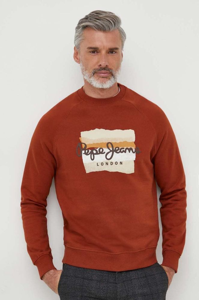 Бавовняна кофта Pepe Jeans чоловіча колір коричневий з принтом (3617338)