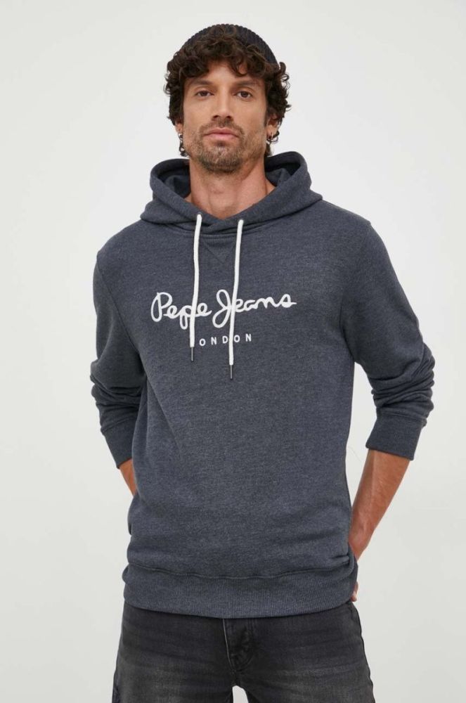 Кофта Pepe Jeans чоловіча колір сірий з капюшоном з аплікацією фото 4