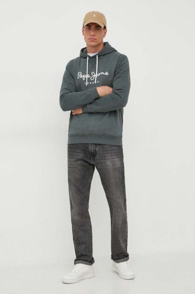 Кофта Pepe Jeans Nouvel чоловіча колір зелений з капюшоном з аплікацією фото 2