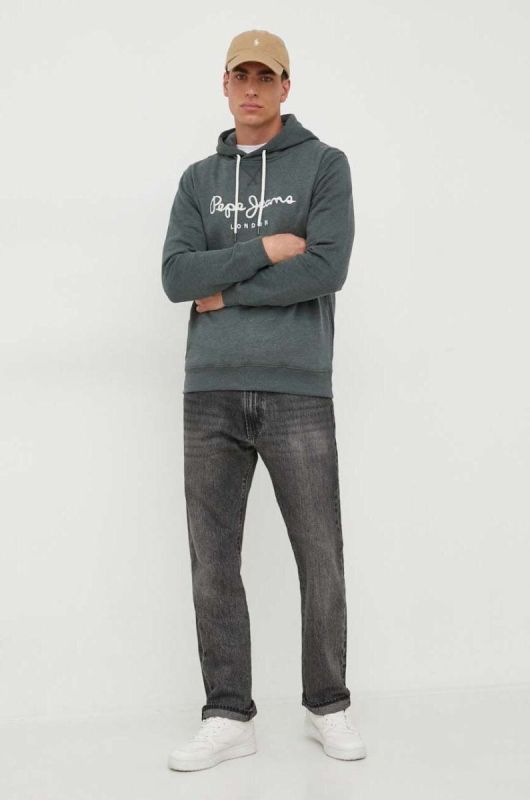 Кофта Pepe Jeans Nouvel чоловіча колір зелений з капюшоном з аплікацією фото 2