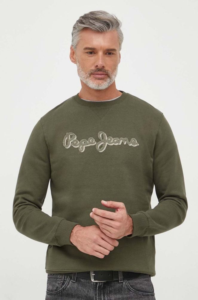 Бавовняна кофта Pepe Jeans Ryan чоловіча колір зелений з аплікацією