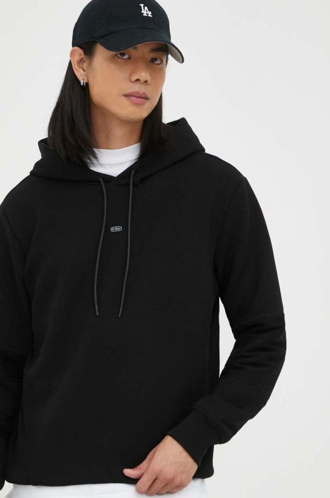 Кофта G-Star Raw чоловіча колір чорний з капюшоном однотонна фото 4