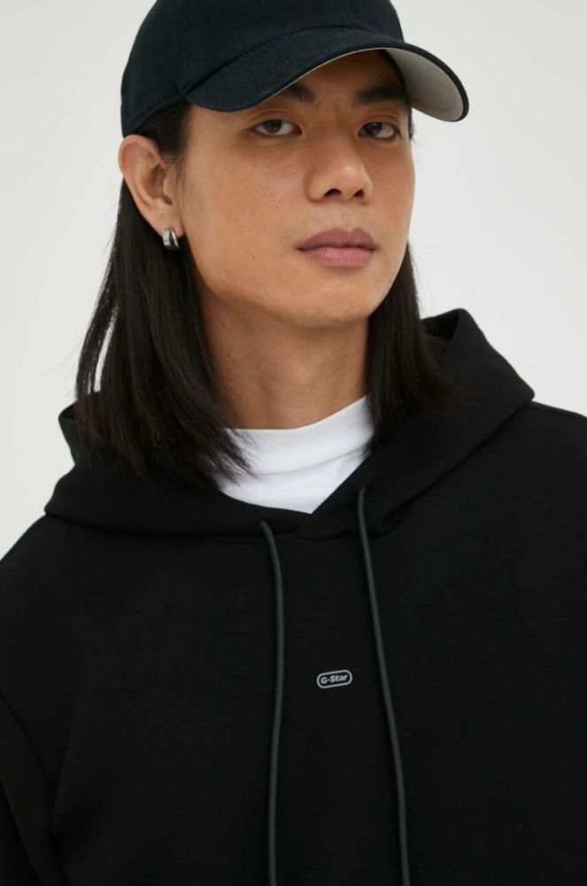 Кофта G-Star Raw чоловіча колір чорний з капюшоном однотонна фото 5