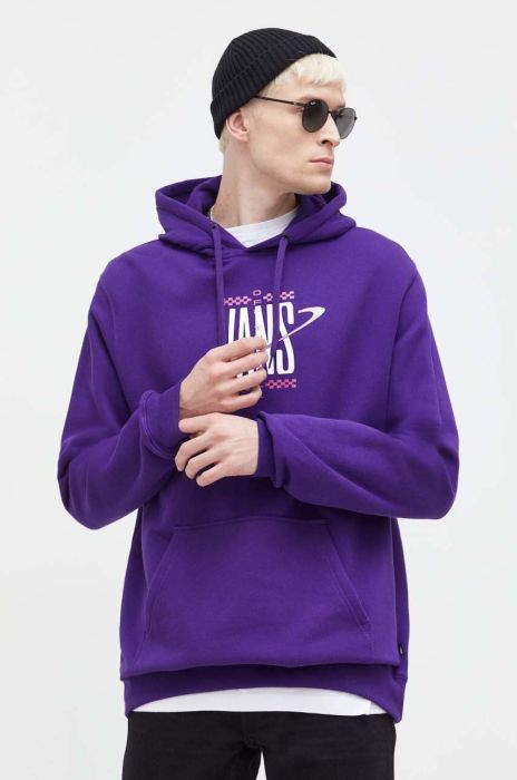 Бавовняна кофта Vans чоловіча колір фіолетовий з капюшоном з принтом