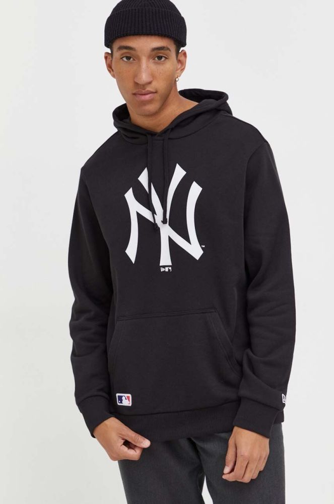 Кофта New Era чоловіча колір чорний з капюшоном з принтом NEW YORK YANKEES