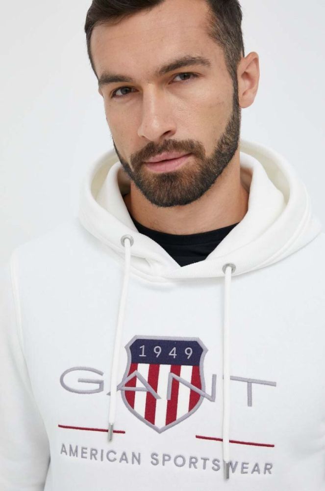 Кофта Gant чоловіча колір білий з капюшоном з аплікацією фото 3
