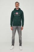Кофта Gant чоловіча колір зелений з капюшоном з аплікацією (3581783)