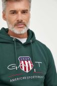 Кофта Gant чоловіча колір зелений з капюшоном з аплікацією (3581783)