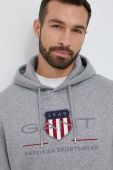 Кофта Gant чоловіча колір сірий з капюшоном з аплікацією (3337934)