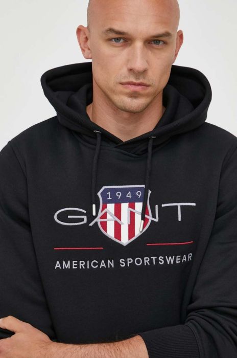 Кофта Gant чоловіча колір чорний з капюшоном з аплікацією (3337928)