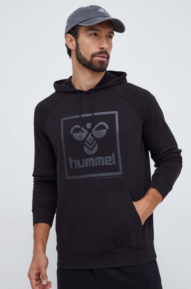 Кофта Hummel чоловіча колір чорний з капюшоном з принтом