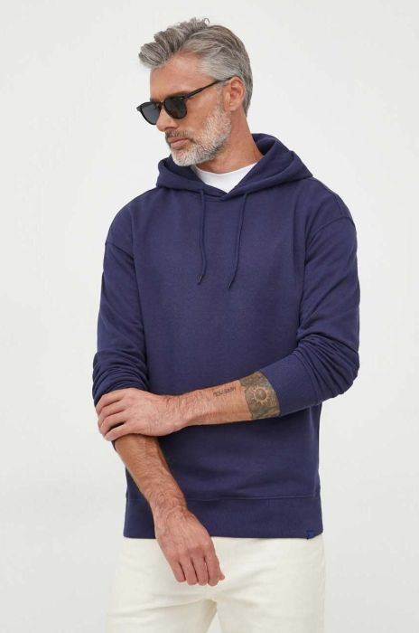 Бавовняна кофта United Colors of Benetton чоловіча колір синій з капюшоном однотонна (3403336)