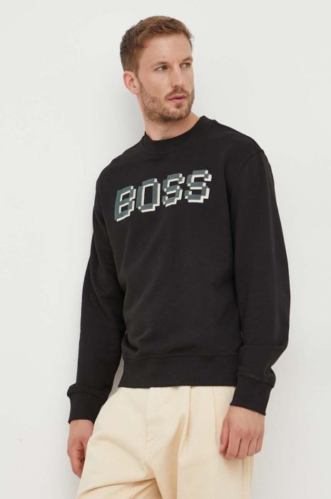 Бавовняна кофта Boss Orange BOSS ORANGE чоловіча колір чорний з аплікацією