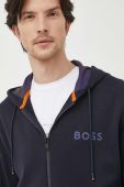 Бавовняна кофта Boss Orange BOSS ORANGE чоловіча колір синій з капюшоном однотонна