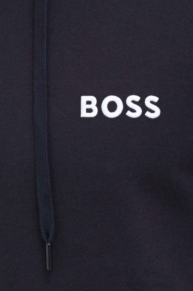 Бавовняна кофта лаунж BOSS колір чорний з капюшоном з аплікацією фото 5