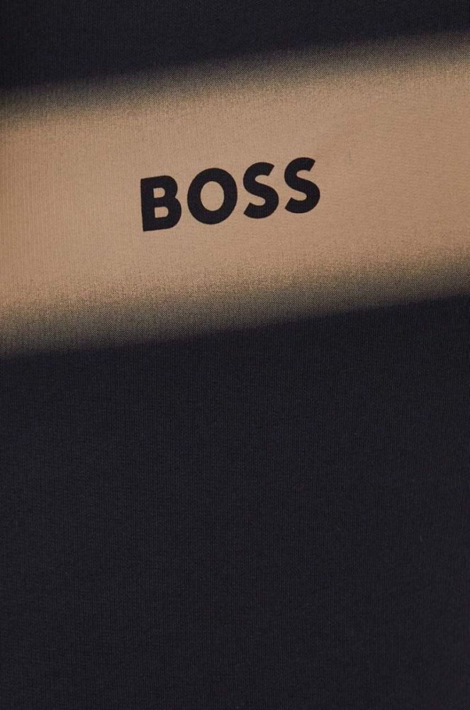 Бавовняна кофта BOSS чоловіча колір чорний з капюшоном з принтом (3510106) фото 5