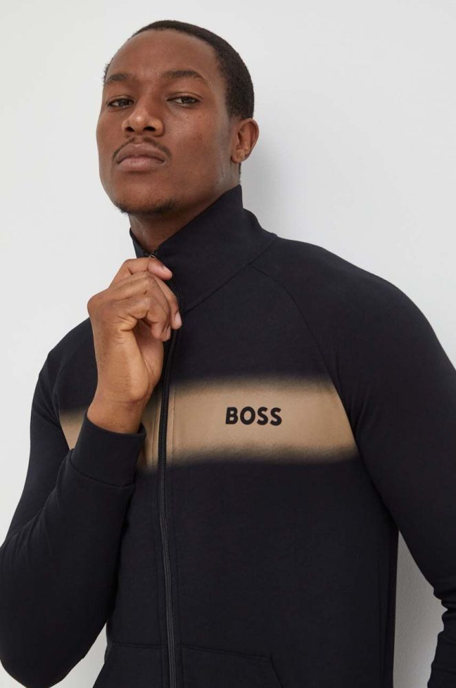 Бавовняна кофта BOSS чоловіча колір чорний з принтом (3510111)