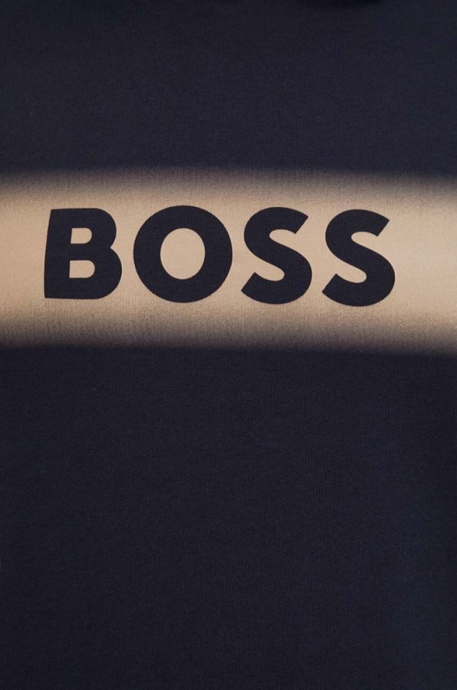 Бавовняна кофта лаунж BOSS колір чорний з капюшоном з принтом (3506689) фото 5