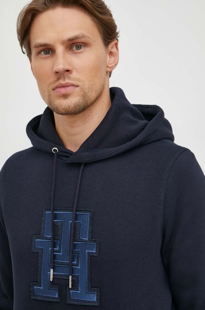 Кофта Tommy Hilfiger чоловіча колір синій з капюшоном з аплікацією (3577401) фото 4