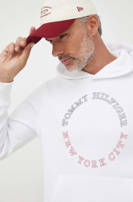 Кофта Tommy Hilfiger чоловіча колір білий з капюшоном з принтом (3492431)