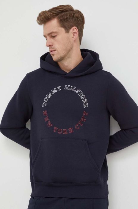 Кофта Tommy Hilfiger чоловіча колір синій з капюшоном з принтом (3492416)