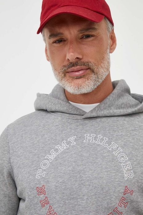 Кофта Tommy Hilfiger чоловіча колір сірий з капюшоном з принтом (3492421)