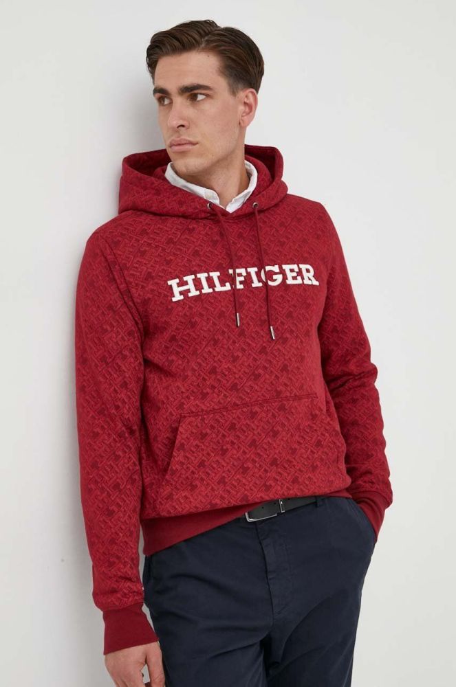 Кофта Tommy Hilfiger чоловіча колір бордовий з капюшоном візерунок (3403351)