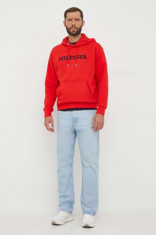 Кофта Tommy Hilfiger чоловіча колір червоний з капюшоном з аплікацією (3519719) фото 2