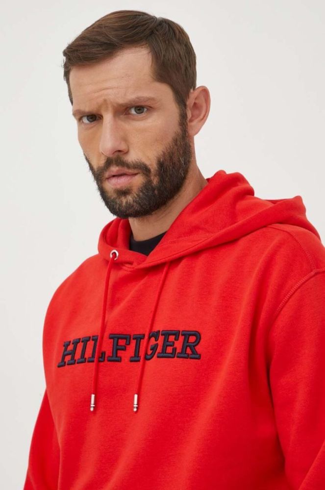 Кофта Tommy Hilfiger чоловіча колір червоний з капюшоном з аплікацією (3519719) фото 4