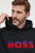 Бавовняна кофта BOSS чоловіча колір чорний з капюшоном з аплікацією (3592772)