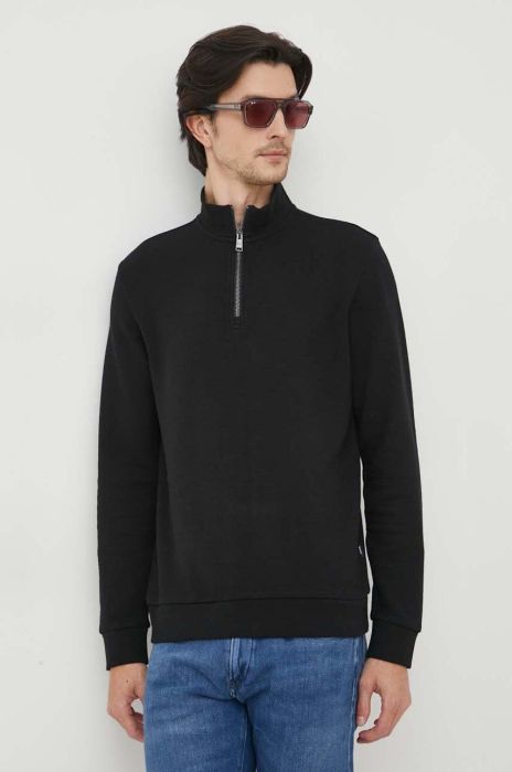 Бавовняна кофта BOSS чоловіча колір чорний однотонна