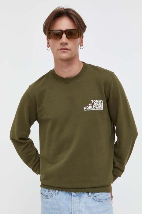 Бавовняна кофта Tommy Jeans чоловіча колір зелений з принтом (3418740)