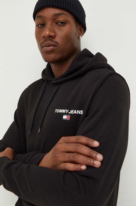 Бавовняна кофта Tommy Jeans чоловіча колір чорний з капюшоном з принтом (3418766)