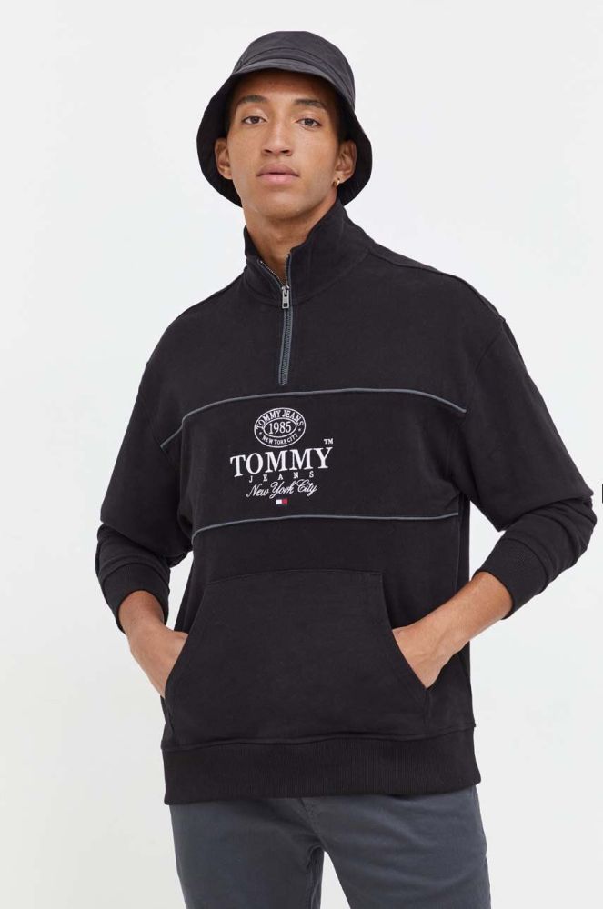 Бавовняна кофта Tommy Jeans чоловіча колір чорний з аплікацією (3574295)