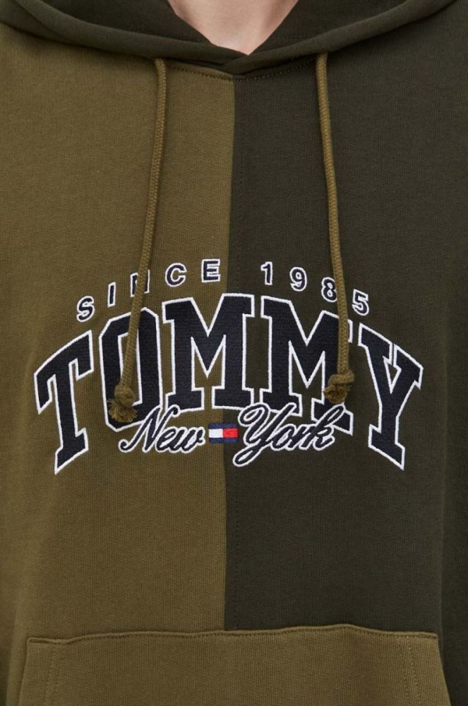 Бавовняна кофта Tommy Jeans чоловіча колір зелений з капюшоном з аплікацією (3559430) фото 4