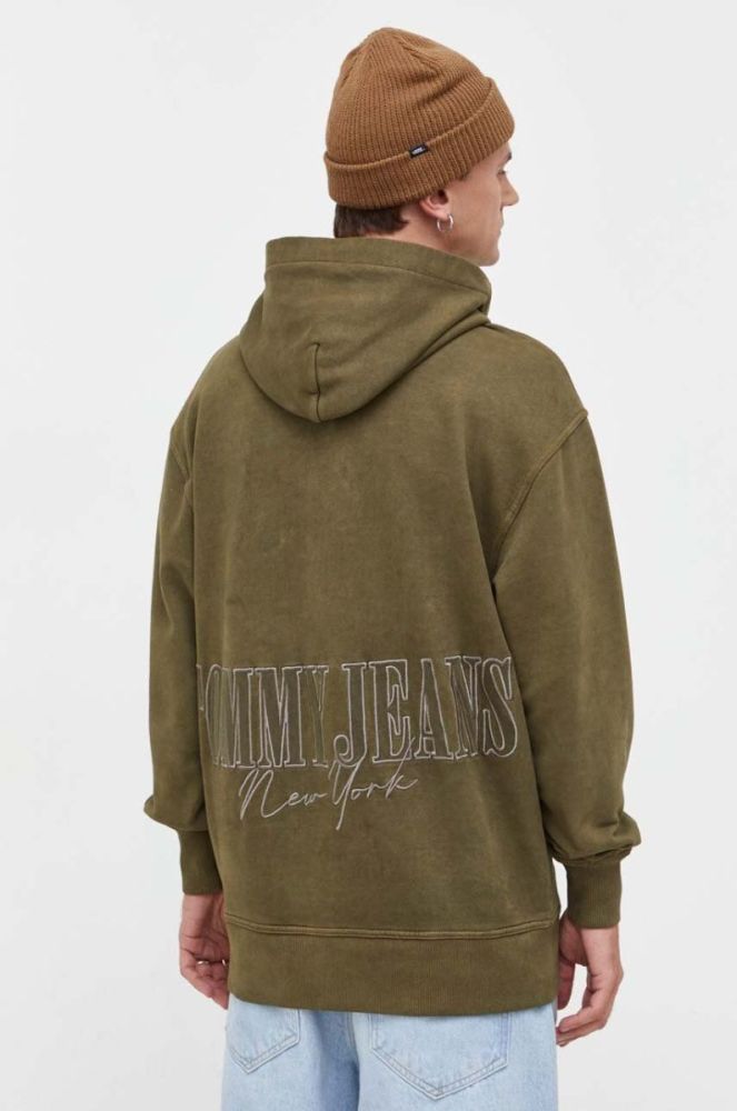 Бавовняна кофта Tommy Jeans чоловіча колір зелений з капюшоном з аплікацією (3632634) фото 2