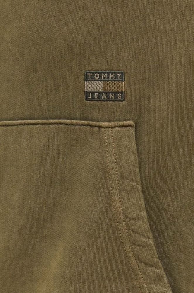 Бавовняна кофта Tommy Jeans чоловіча колір зелений з капюшоном з аплікацією (3632634) фото 5