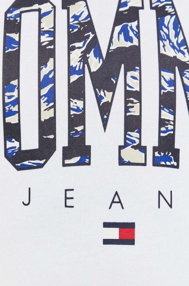 Бавовняна кофта Tommy Jeans чоловіча колір білий з капюшоном з принтом (3418786) фото 5