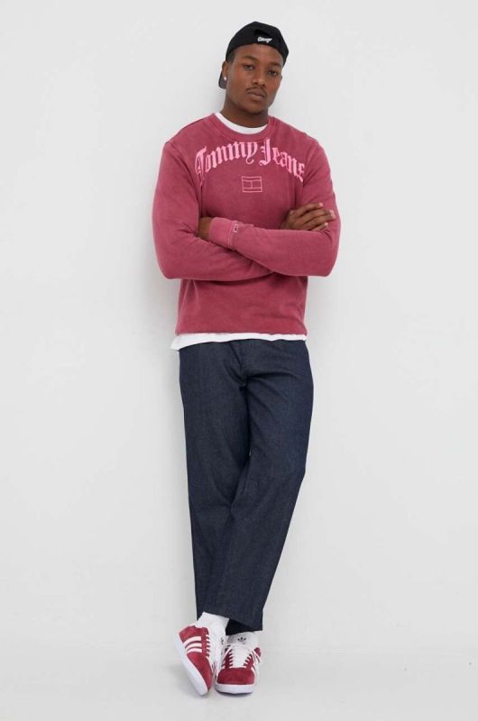 Кофта Tommy Jeans чоловіча колір рожевий з капюшоном з принтом фото 2