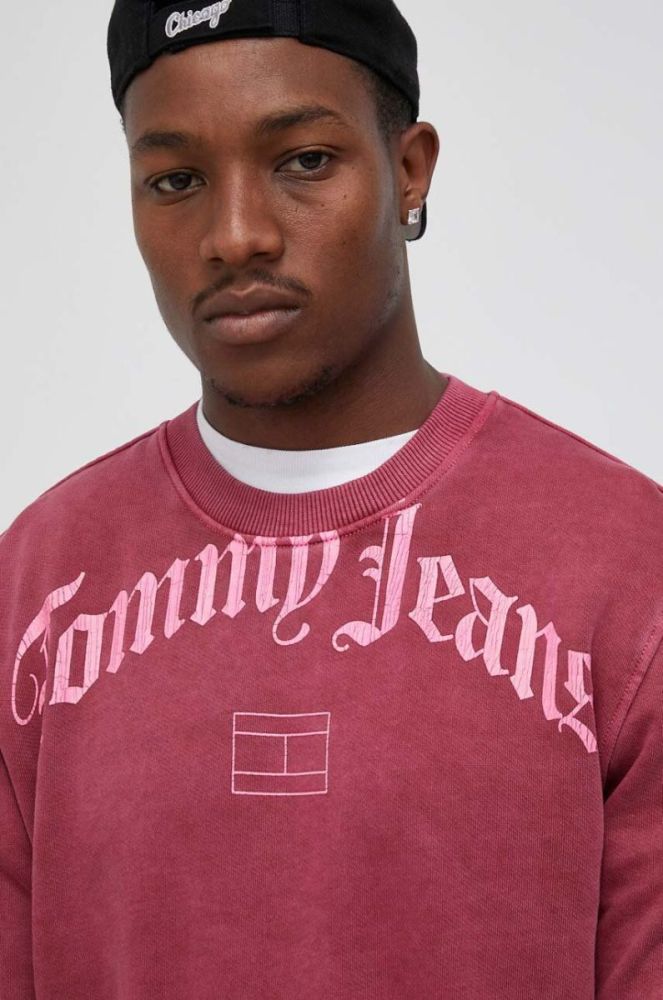 Кофта Tommy Jeans чоловіча колір рожевий з капюшоном з принтом фото 4